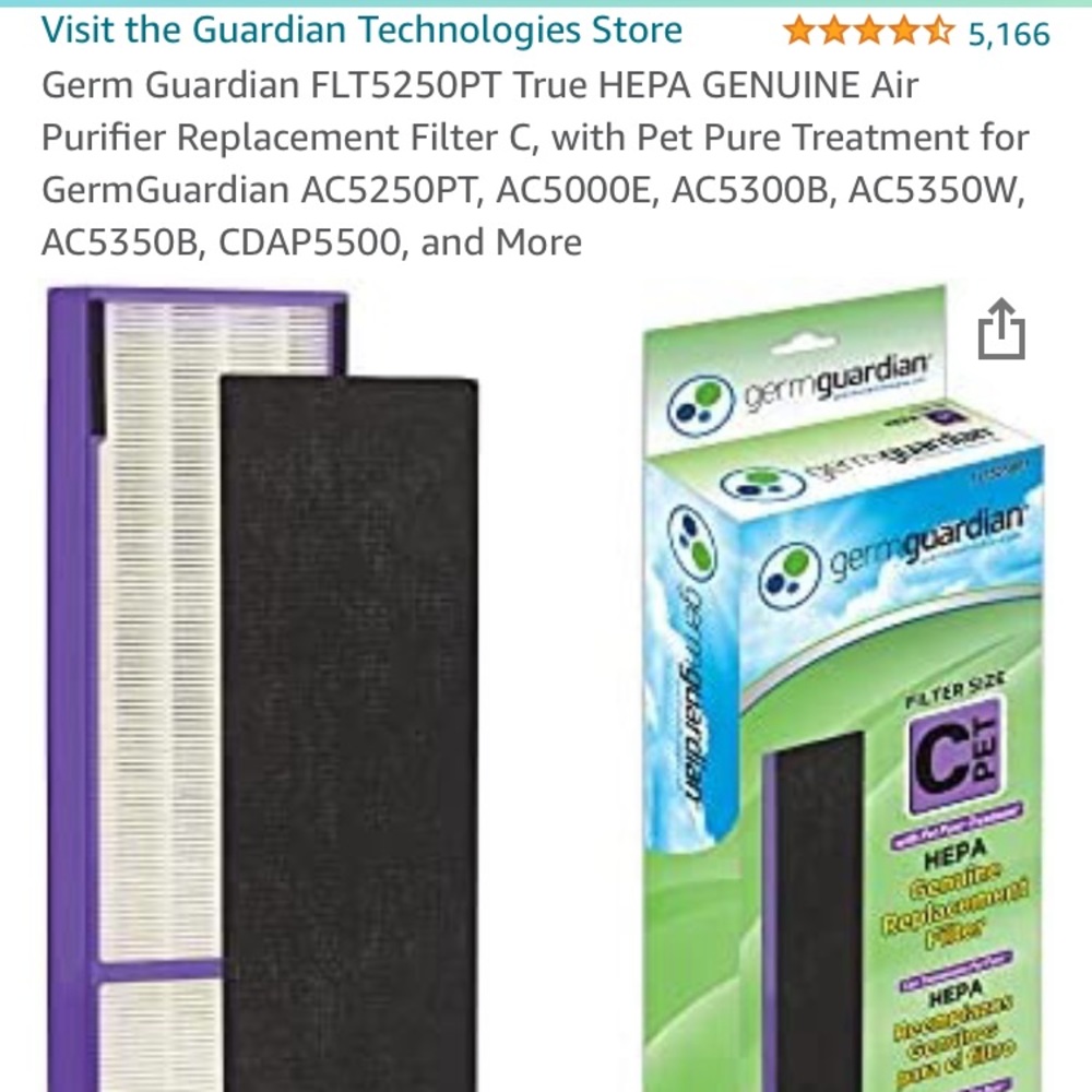 Germ Guardian FLT5250PT True HEPA GENUINE Air Purifier Replacement Filter C